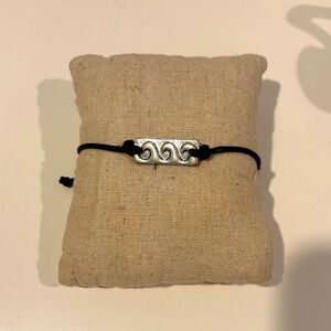 Silver Wave Bracelet with Black Cord